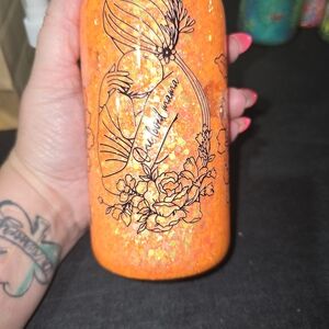 Orange Glitter Tumbler with Floral Design